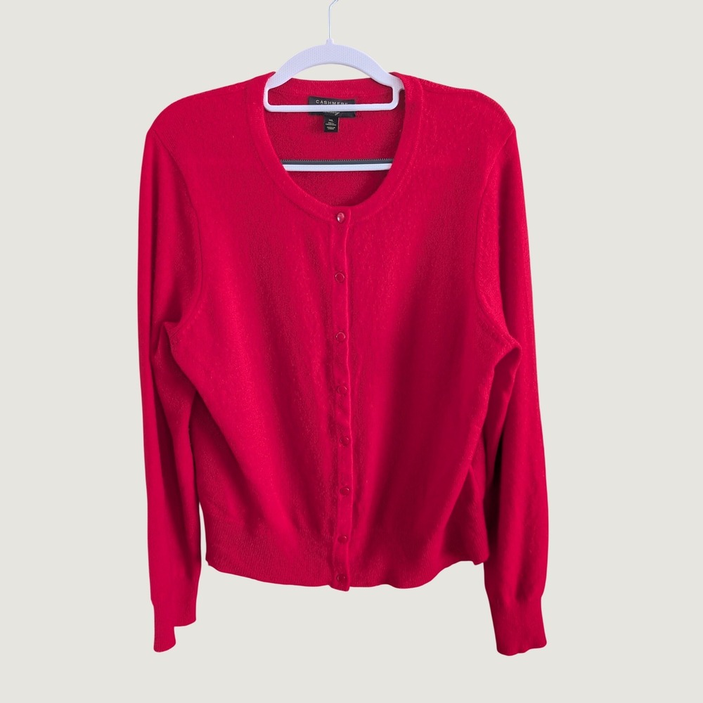 Charter Club Luxury Red 100% Cashmere Button Front Cardigan Sweater XL